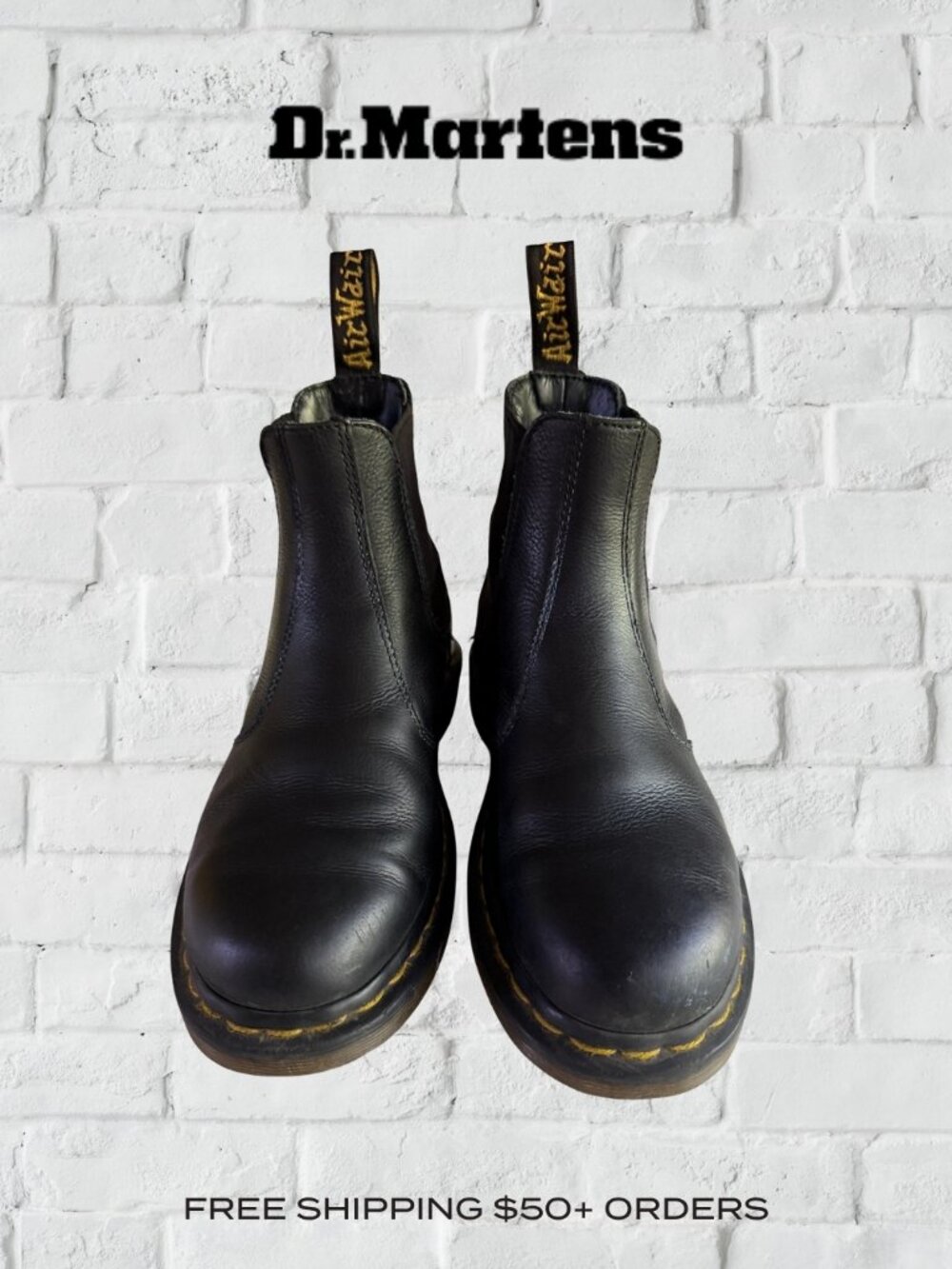 Dr. Martens 2976 Yellow Stitch Smooth Leather Chelsea Boot | Women's 8
